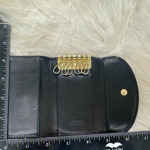 Coach VTG 1990s SLG Trifold Wallet Key Case Pebbled Black Leather Brass Fob - Picture 12 of 13